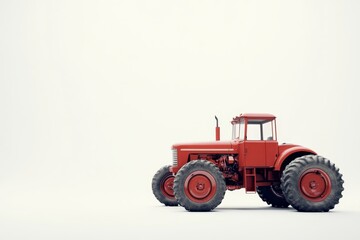 Red vintage tractor on white background.