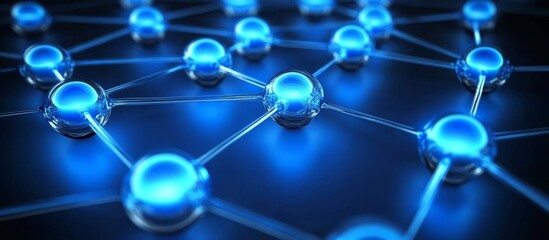 Abstract network of glowing blue spheres connected by lines.