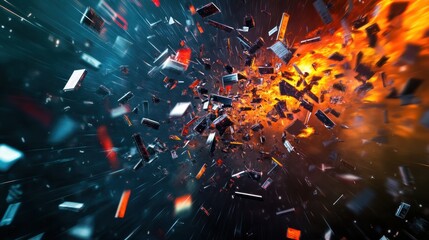 An abstract representation of financial markets shattering into pieces, 