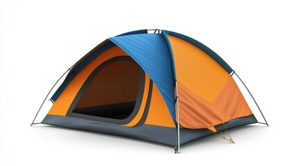 Colorful Camping Tent in Scenic Mountain Landscape with Cloudy Sky