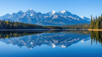 Serene Alpine Lake. Mountainous landscape reflected in calm azure waters