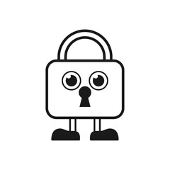 Cute padlock character line icon on white background.