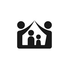 Parents protecting their child icon. Parental protection icon. Family icon. White background.