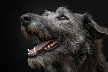 Fototapeta premium Joyful gray dog profile against dark background