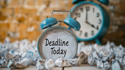 Urgent deadline reminder office setting image of alarm clock time management limited time offers running out