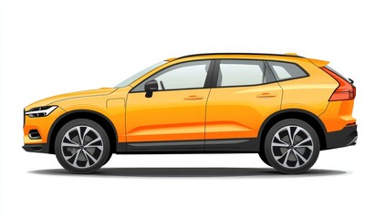 Fototapeta premium Yellow SUV side view on white background.