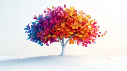 Vibrant Autumn Leaves Tree of Rainbow Hues and Seasons