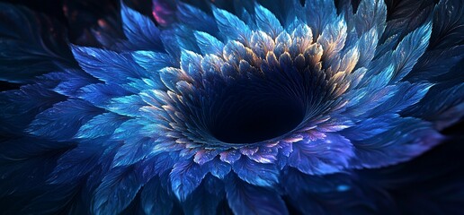 Abstract blue fractal flower with dark center.