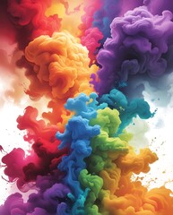 Obraz premium Explosive Burst of Colorful Ink Clouds in Water Creating Vibrant Abstract Art with Stunning Shades of Yellow, Blue, Pink, Purple, and Orange – A Mesmerizing Display of Creativity and Color Harmony