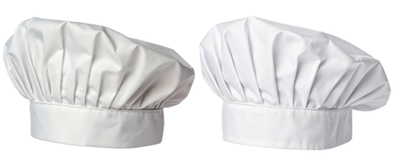 Two white chef hats isolated with transparent background