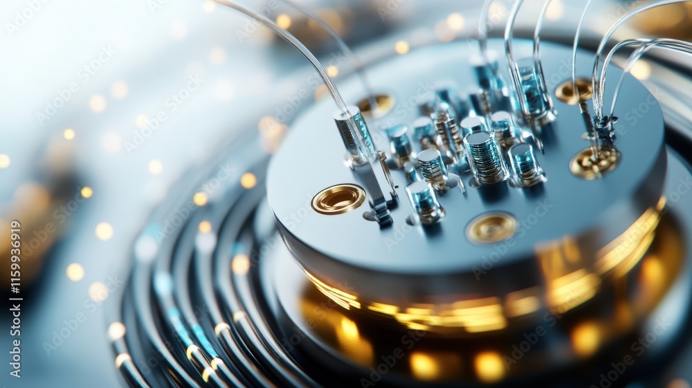 Poster Advanced Quantum Computing Apparatus with Sophisticated Wiring and Circuitry, Showcasing Cutting-Edge Technology and Innovation in Modern Electronics and Research
