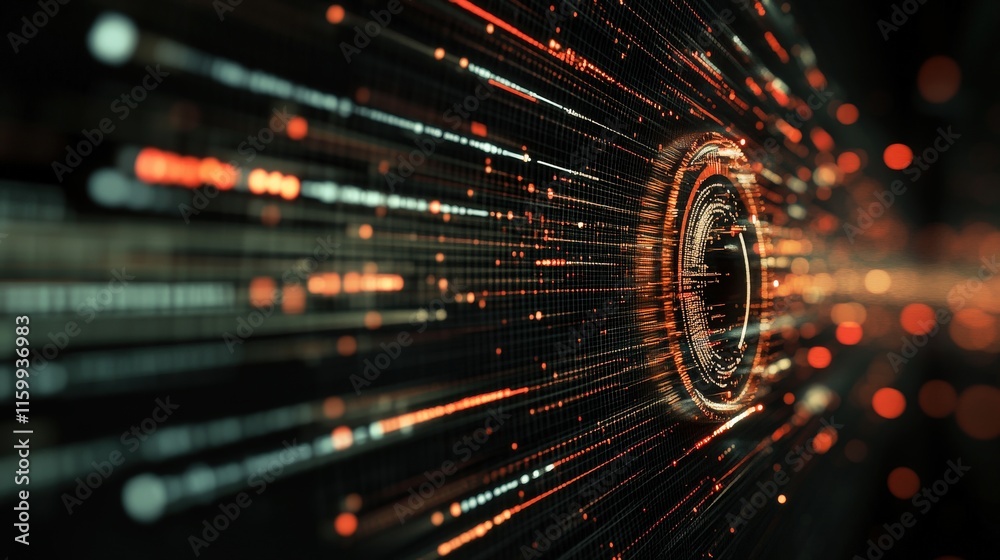 Fototapete abstract futuristic digital background with glowing lines, circular shapes, and vibrant colors creat