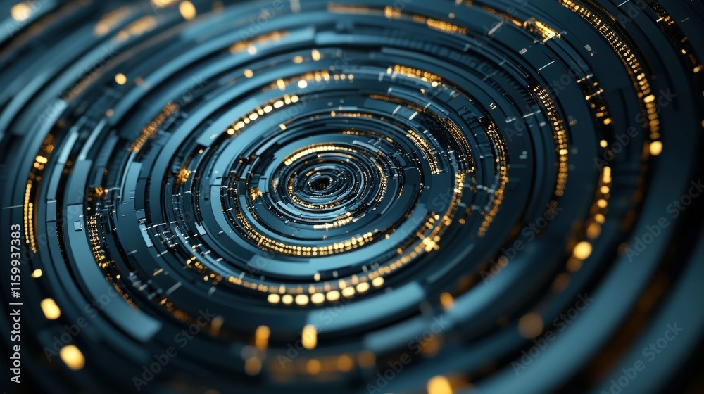 Aufkleber Abstract circular patterns and luminous elements create a mesmerizing spiral design representing depth, technology, and modernity in a digital landscape