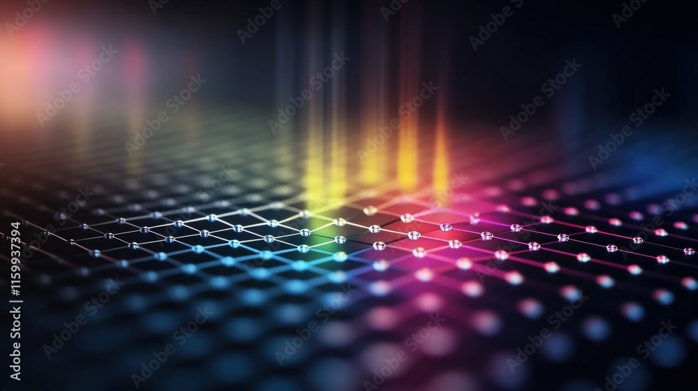 Fototapete Abstract digital background featuring vibrant glowing dots and lines creating a mesmerizing pattern, ideal for technology themes and modern designs