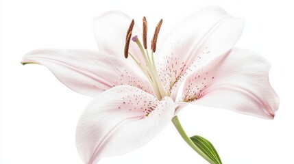Naklejka premium A detailed shot of a pale pink lily with its delicate, open blooms and soft color, isolated white background