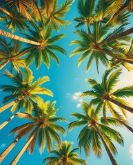 Majestic Palm Trees Under a Clear Blue Sky – A Stunning Tropical Paradise Vibe, Perfect for Beach Getaways, Relaxation, and Vacation Inspiration. Nature’s Beauty Captured in Vibrant Summer Colors