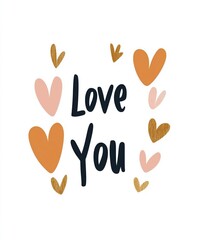 Obraz premium Romantic illustration with 'Love You' text surrounded by hearts