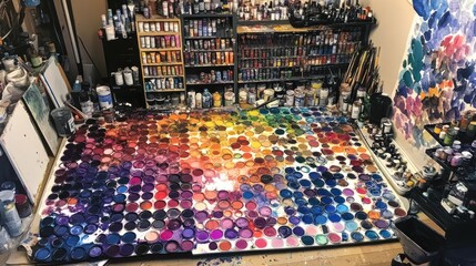 Colorful paint setup for artistic creation.