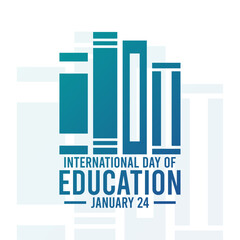 International day of education. Rows of books icon. January 24. White background. Poster, banner, card, background.
