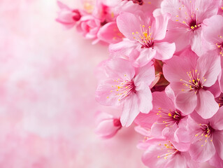Fototapeta premium Soft Pink Cherry Blossom Bouquet in Bloom on Pastel Background Photography : Generative AI