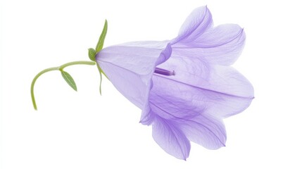 Fototapeta premium A detailed shot of a soft lavender bellflower with its bell-shaped blooms and delicate color, isolated white background, minimalistic art style