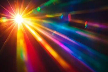 Colorful light rays radiating from a bright source.