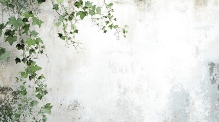 Ivy leaves on a weathered white wall.
