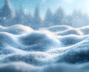 An abstract winter landscape with a blurred light blue background and snowy focus