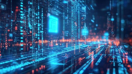 Fototapeta premium Abstract digital data streams and glowing pathways.