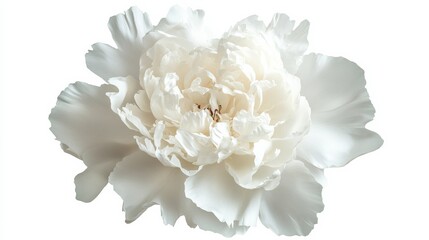 Fototapeta premium A detailed shot of a soft white peony with its full, ruffled petals and subtle color, isolated white background