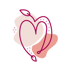 Hand drawn sketch of love line with leaves at the end of the line. Abstract design. Minimalist design. Abstract background. Flat design.
