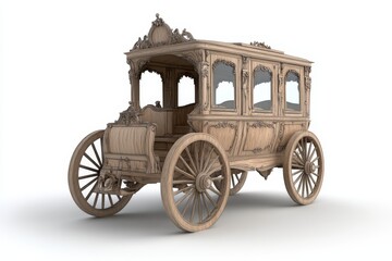 Fototapeta premium Ornate wooden carriage, vintage design, four wheels, detailed carving.