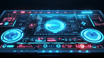 Futuristic digital interface with glowing controls.