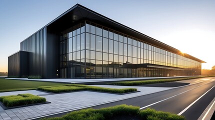 Obraz premium Modern Architectural Masterpiece with Glass Facade – Contemporary Building Design, Innovative Architecture, Futuristic Structure, Sustainable Construction, Urban Development, Cutting-Edge Commercial S