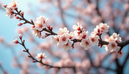 Cherry blossoms in spring under blue sky with copy space