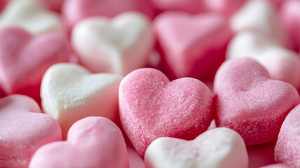 Fototapeta premium Closeup of Heart Shaped Pink and White Candies in Soft Focus : Generative AI