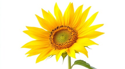Obraz premium A detailed shot of a vibrant yellow sunflower in bloom, isolated white background, minimalistic art style
