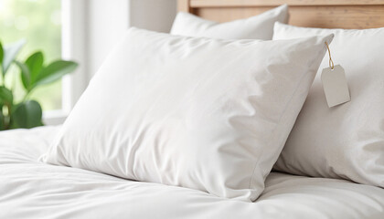 Obraz premium Elegant White Pillows in Tranquil Bedroom Setting with Natural Light