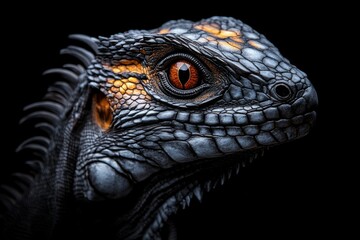 Fototapeta premium A close-up of an iguana head with its spines highlighted, capturing its alert and regal expression