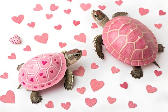 turtles with pink shells pattern hearts
