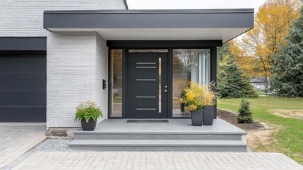 Modern Dark Grey Fiberglass Front Entry Door