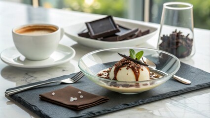 Elegant Dame Blanche Dessert with Coffee and Chocolate