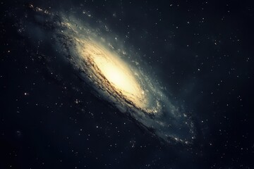 Fototapeta premium Spiral galaxy in deep space with bright core and dark nebulae.