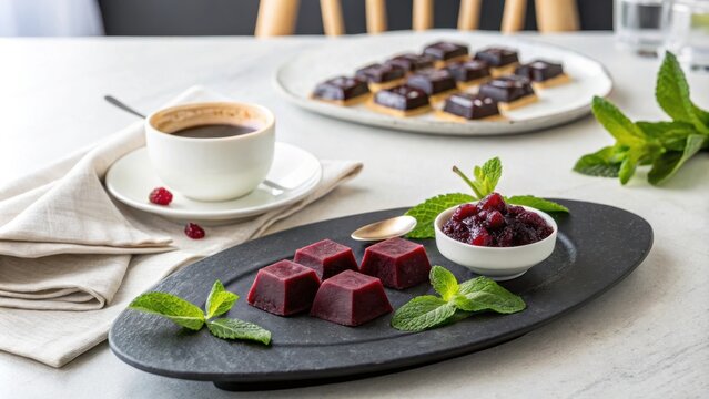Gourmet Confectionery Display with Cuberdons and Coffee