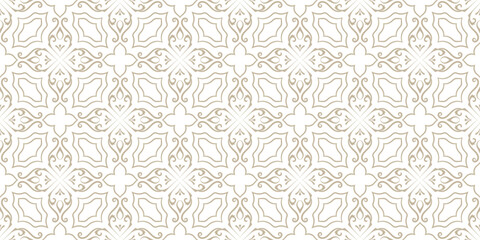 Golden luxury seamless vector swirl pattern for wedding invitation. Arabic Islamic Gold elegant floral or linear flower pattern