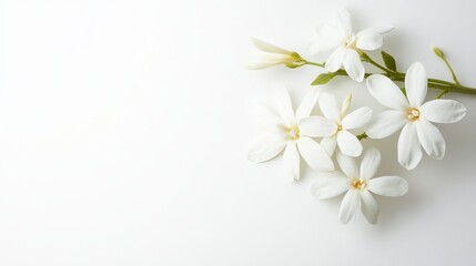 Obraz premium A serene white jasmine blossom with delicate, star-shaped flowers, on a pure white background