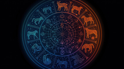 Obraz premium Vibrant zodiac wheel with glowing animal designs