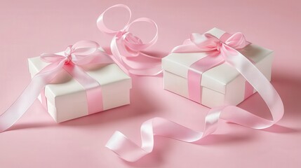 Celebratory gift boxes soft pink background stylish display festive mood
