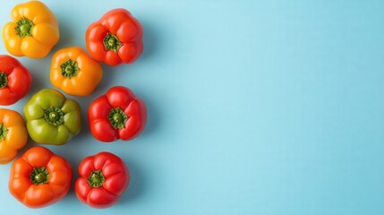 Colorful bell peppers on blue background food photography freshness