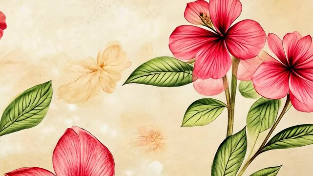 Vibrant hibiscus flowers in delicate shades showcased against a soft textured background